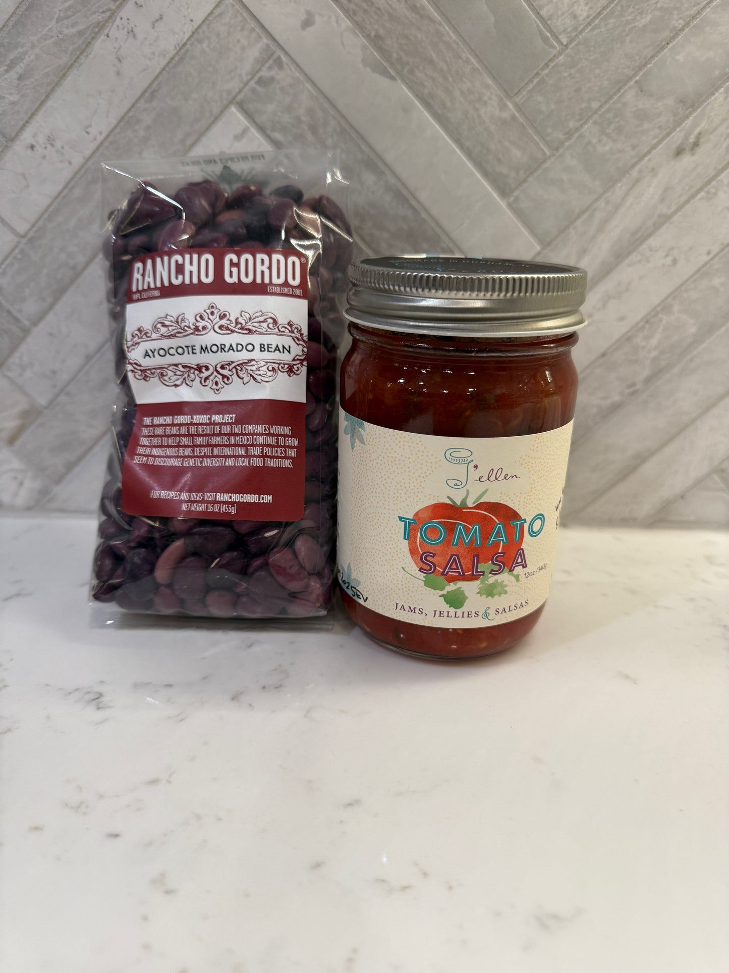 Rancho Gordo Ayocote Morado beans and Jellen salsa bundle