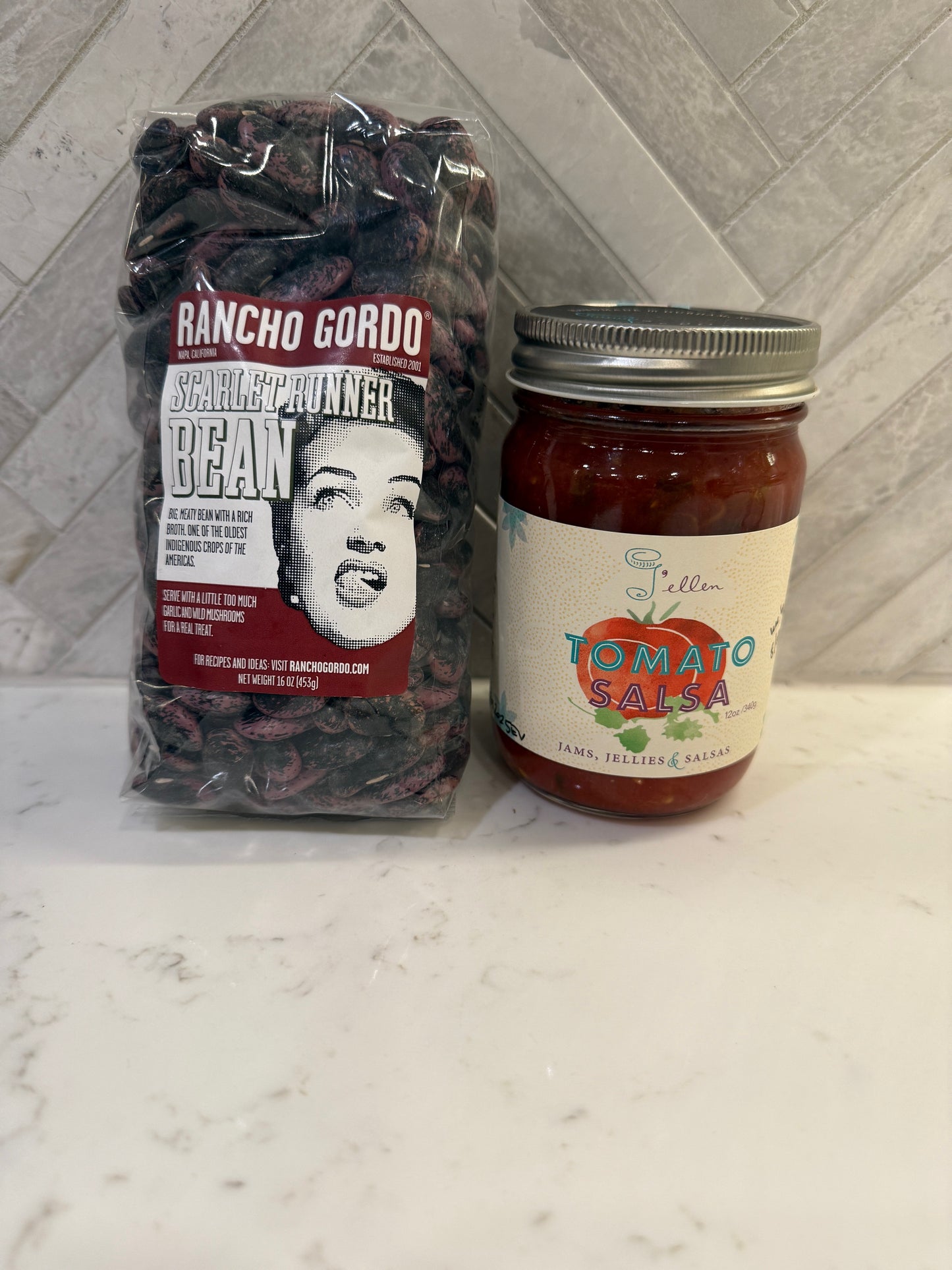 Rancho Gordo Scarlet Runner beans with J'ellen tomato salsa